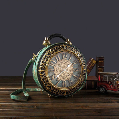 Vintage Clock Shape Diagonal Handbag