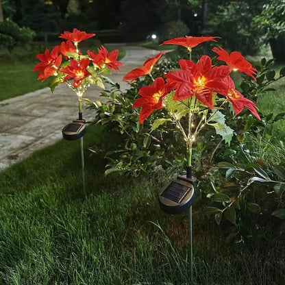 Solar Poinsettia Garden Lights Outdoor