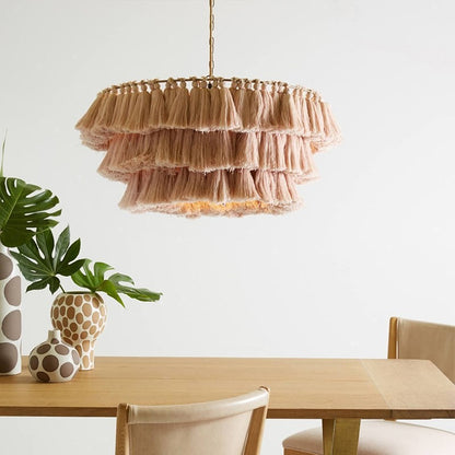 Nordic Handwoven Tassel Chandelier with Adjustable Height