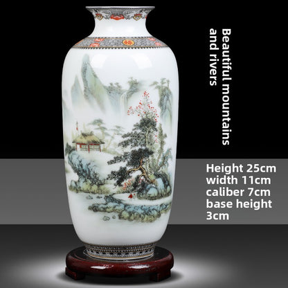 Floral Ceramic Vase with Wood Base Home Decor