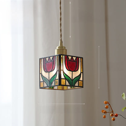 Japanese Retro Tiffany Brass Glass Pendant Lights