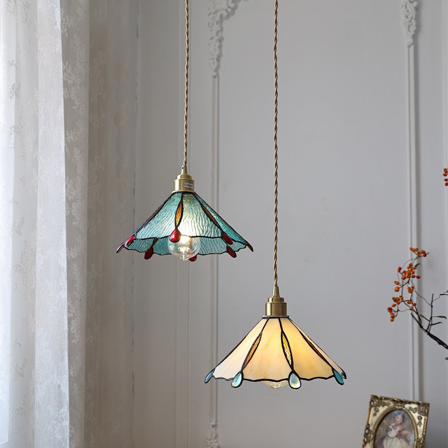 Japanese Retro Tiffany Brass Glass Pendant Lights