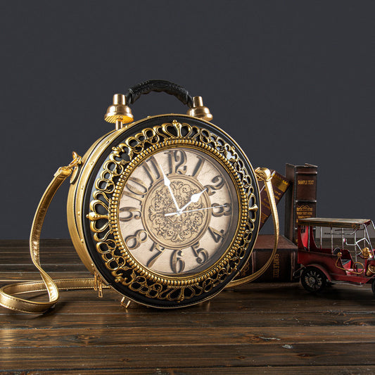 Vintage Clock Shape Diagonal Handbag