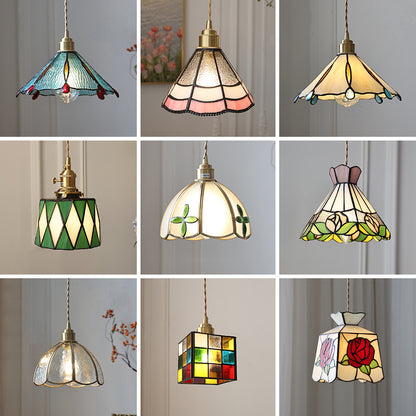 Japanese Retro Tiffany Brass Glass Pendant Lights