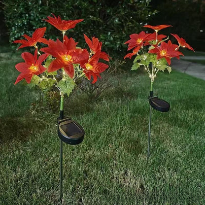 Solar Poinsettia Garden Lights Outdoor