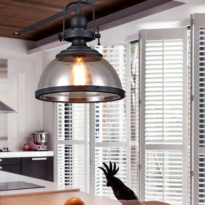Retro Industrial Glass Ceiling Lamp with Iron Frame