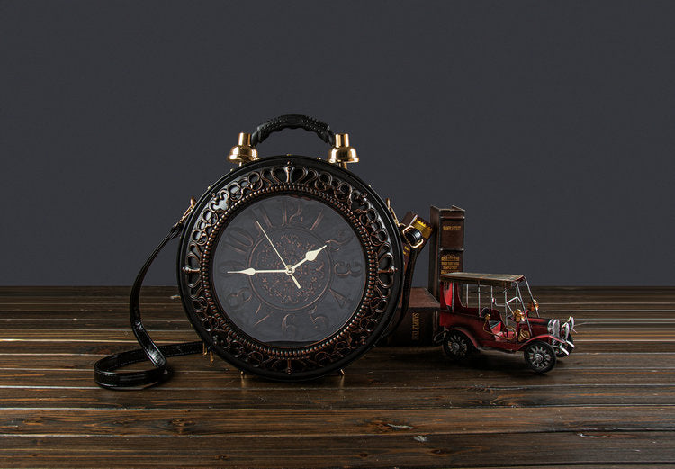Vintage Clock Shape Diagonal Handbag