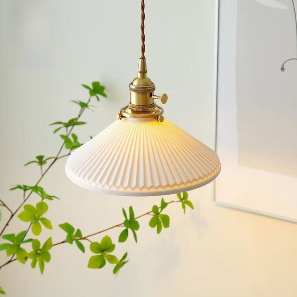 Japanese Style Brass Ceramic Pendant Lamp