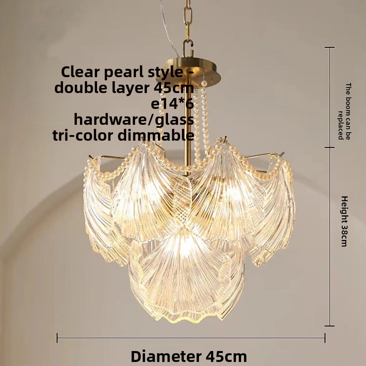 French - Style Shell Inspired Glass Chandelier