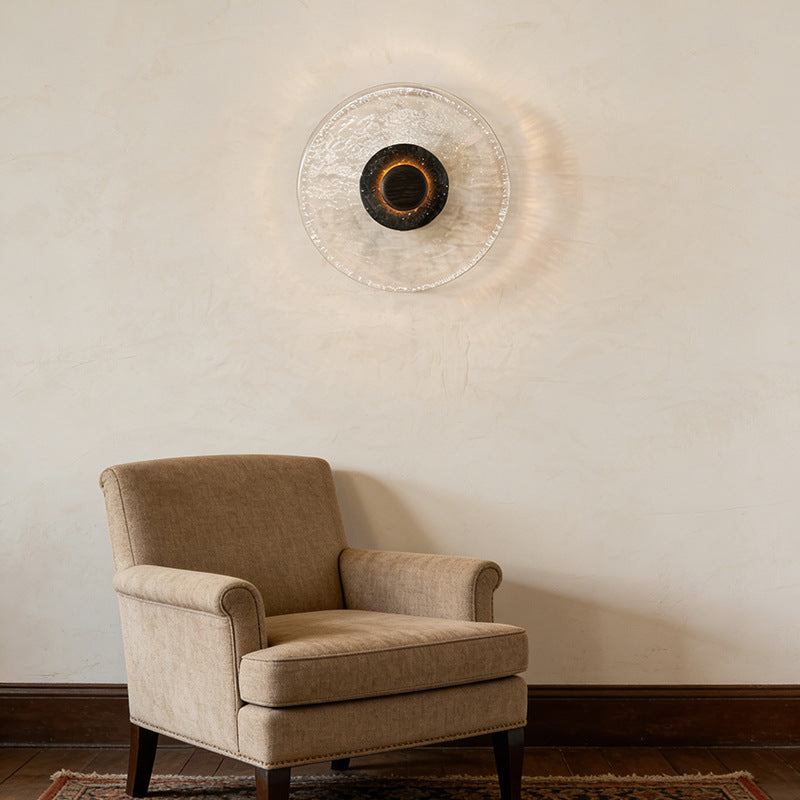 French Style Glass Walnut Wood Wall Lamp