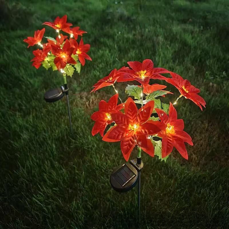 Solar Poinsettia Garden Lights Outdoor