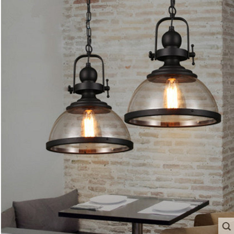 Retro Industrial Glass Ceiling Lamp with Iron Frame