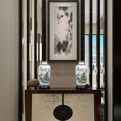 Floral Ceramic Vase with Wood Base Home Decor
