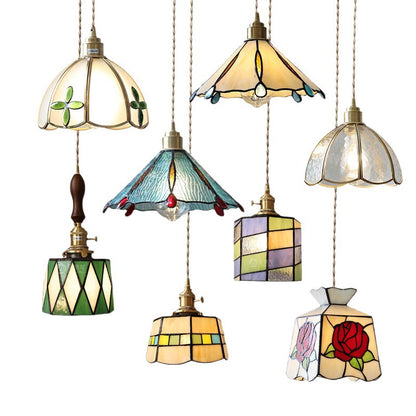 Japanese Retro Tiffany Brass Glass Pendant Lights
