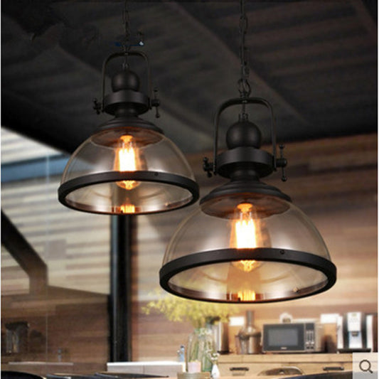Retro Industrial Glass Ceiling Lamp with Iron Frame