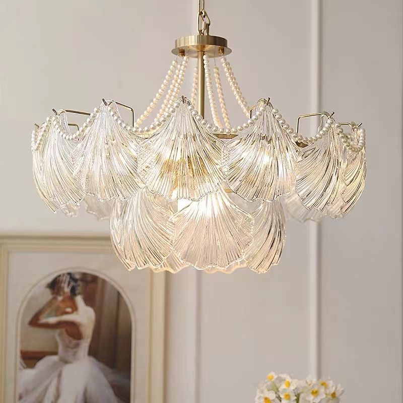 French - Style Shell Inspired Glass Chandelier